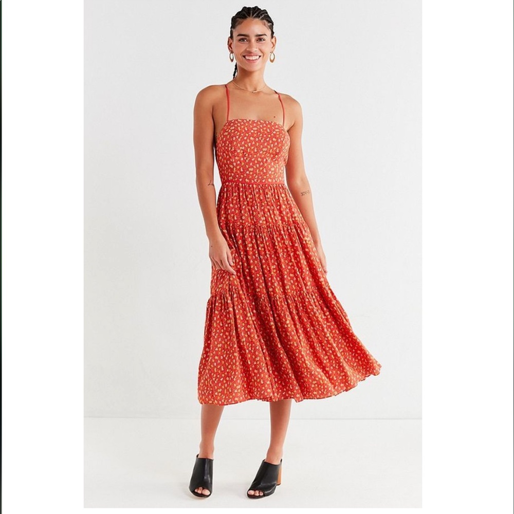 UO Sparks Fly Tiered Midi Dress